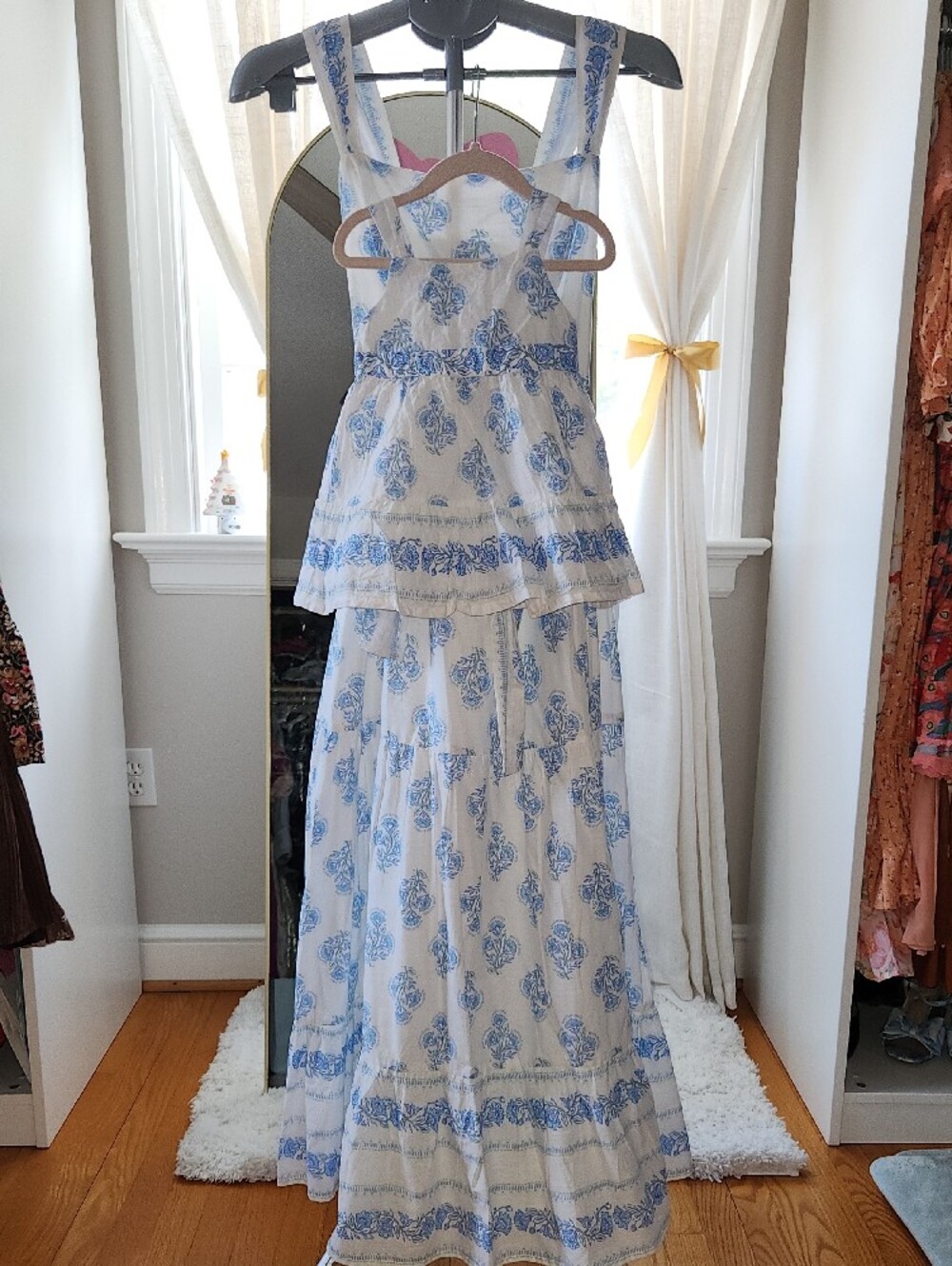 Haute Hippie Mommy and Mini- White Maxi Dress with Blue Floral Medallions